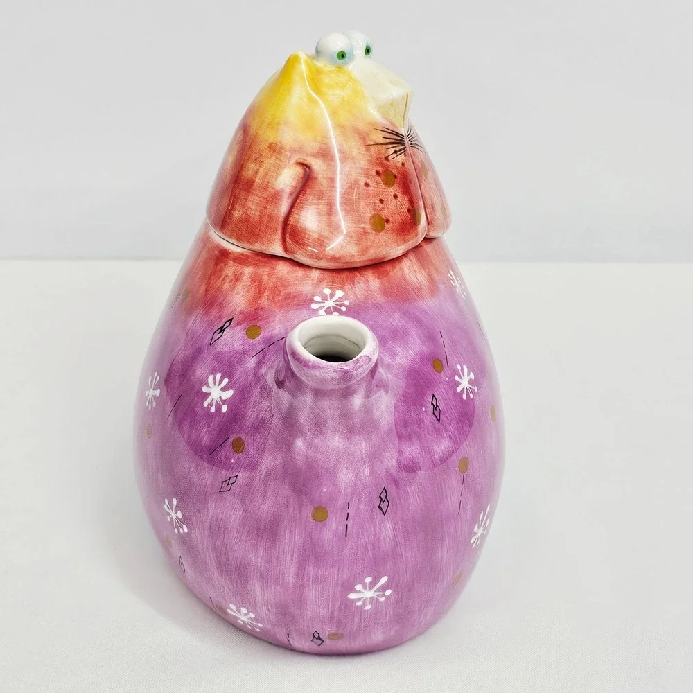 Cat Teapot Studio Designworks‎ Handpainted Whimsical Colorful Ceramic Art